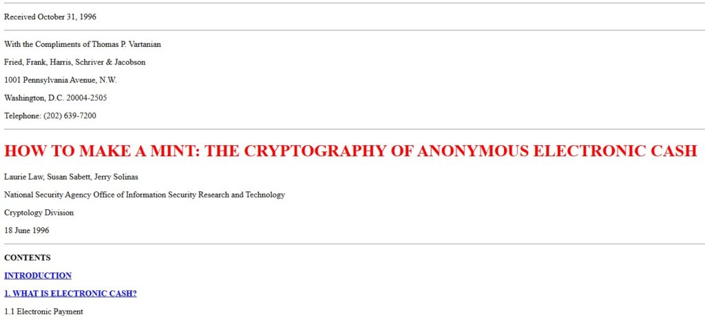 How to Make a Mint: The Cryptography of Anonymous Electronic Cash.
